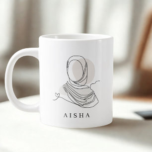 Café Grande Caneca de Arte de Linha de Hijab Personalizada Ver