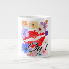 Café Grande caneca de café: lábios e flores