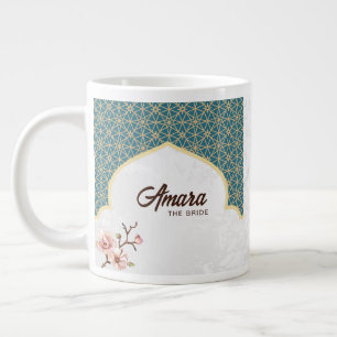 Café Grande Caneca de Casamento Arabesco Elegante Azul Turqu