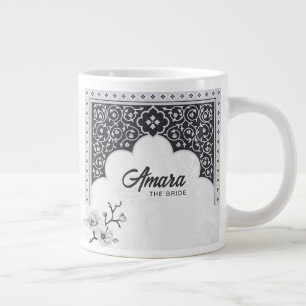 Café Grande Caneca de Casamento Arabesco Elegante   Preto e Br