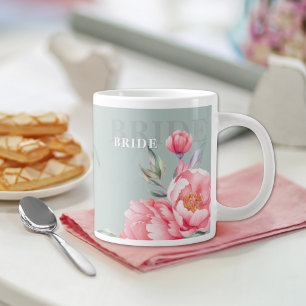Café Grande Caneca de Casamento Peônia Verde Sage   Presente d