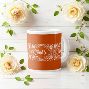 Café Grande Caneca de Casamento Romântica Shabby Chic Laranja