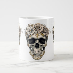 Café Grande Caneca de caveira floral em marfim   Halloween gót