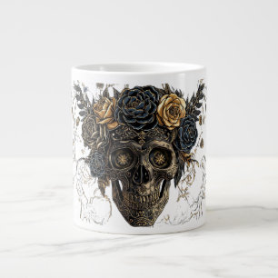 Café Grande Caneca de caveira floral em marfim Halloween gót
