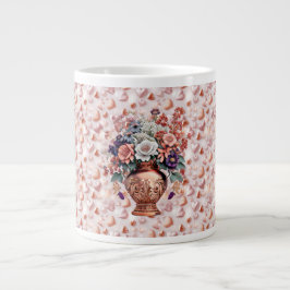 Café Grande Caneca de Cerâmica Jumbo Rose Gold Corações e Flor