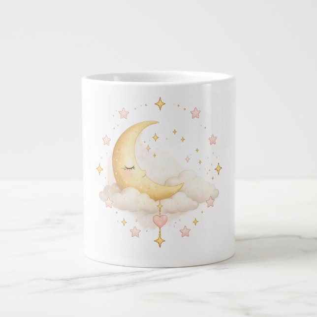 Café Grande Caneca de Cerâmica Sonhadora e Fofa Lua e Estrelas (Frente)