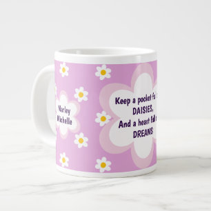 Café Grande Caneca de corrente de margarida rosa 600 ml
