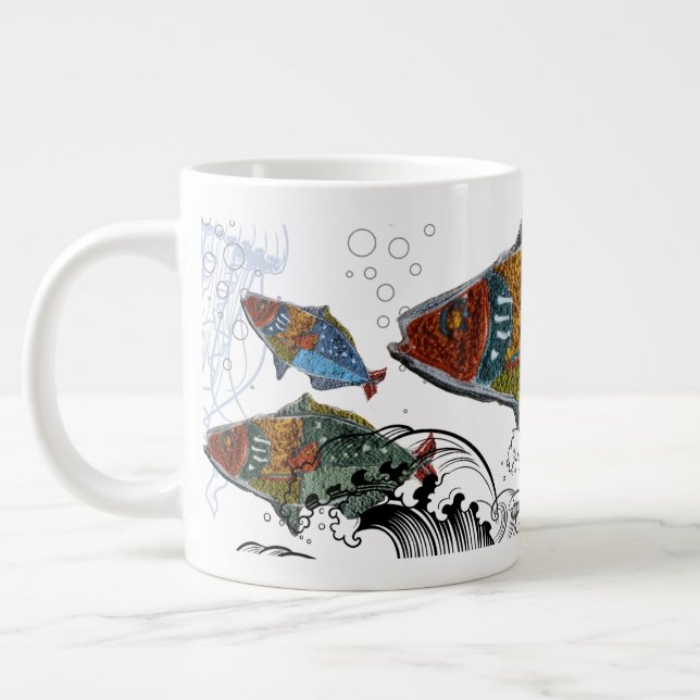 Café Grande caneca de design de peixe/designe de agulha/elemen (Esquerda)