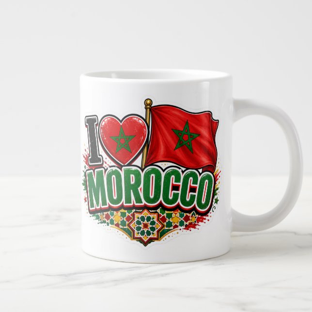 Café Grande Caneca de Fã de Futebol Marrocos Eu amo MARROCOS  (Direita)