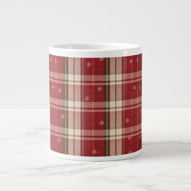 Café Grande Caneca de Férias de Floco de Neve de Xadrez Vermel (Frente)
