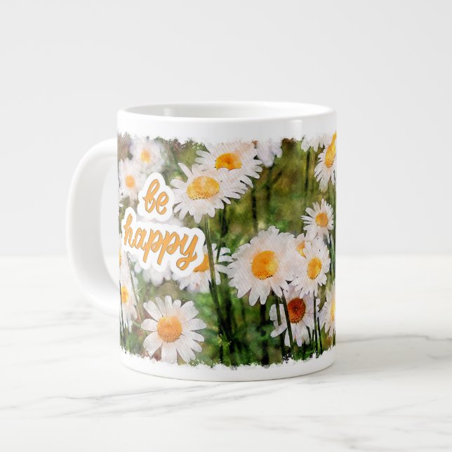 Café Grande Caneca De Flor De Camomila, Presente De Aniversári (Frente Esquerda)