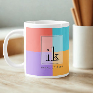 Café Grande Caneca de Monograma de Bloco de Cor de 590ml com L