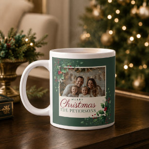 Café Grande Caneca de Natal com Foto Botânica Verde Clássica