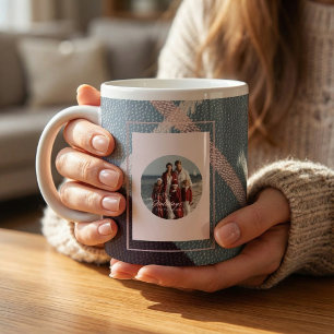 Café Grande Caneca de Natal de foto rústica xadrez moderna esp