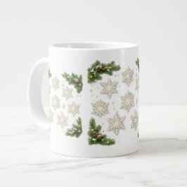 Café Grande Caneca de Natal Flocos de Neve & Pinheiro