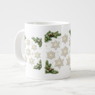 Café Grande Caneca de Natal Flocos de Neve & Pinheiro