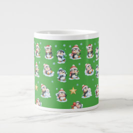 Café Grande Caneca de Natal Verde do Pinguim