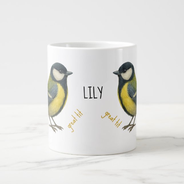 Café Grande Caneca de Pássaro Personalizada com o Chapim (Frente)