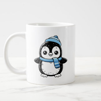 Café Grande Caneca de Pinguim Fofa Inverno | Pinguim com Chap