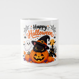 Café Grande Caneca de Viagem Feliz Halloween Gato Fofo - Bruxa