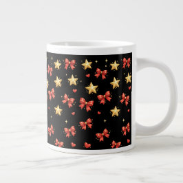 Café Grande Caneca Estrelas e Laços de Natal Preto
