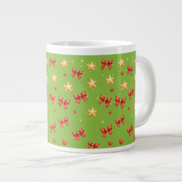 Café Grande Caneca Estrelas e Laços de Natal Verdes
