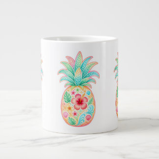 Café Grande Caneca Floral de Abacaxi Tropical