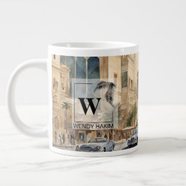 Café Grande Caneca Gigante Cena de Rua de Riade – Aquarela Ser