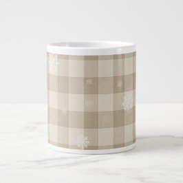 Café Grande Caneca Gingham Floco de Neve – Fazenda Bege e Taup