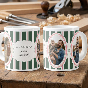 Café Grande Caneca Jumbo de Fotos Múltiplas do Avô com Listras