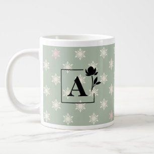 Café Grande Caneca Monograma Floco de Neve Verde Salvia Elegan
