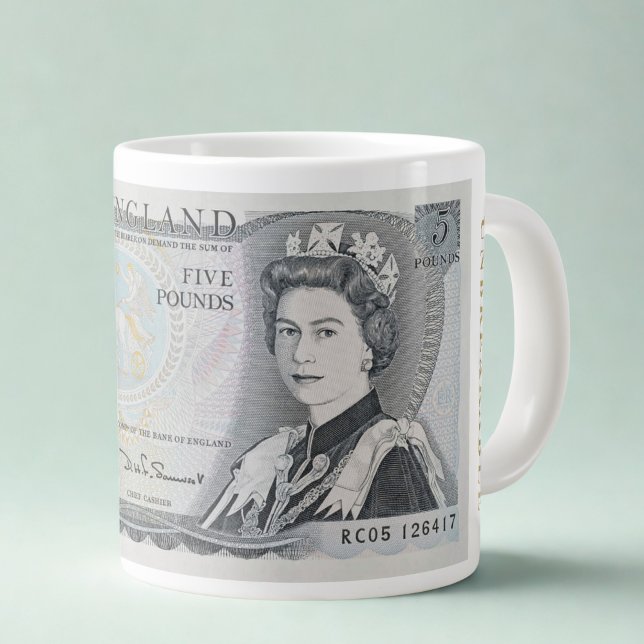 Café Grande Caneca Nota de £5 de 1971 - Rainha Elizabeth II (Criador carregado)