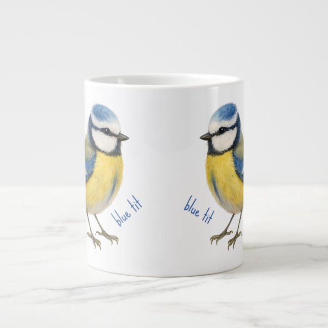 Café Grande Caneca Pássaro Chapim-azul, Arte de Pássaro de Jar (Frente)
