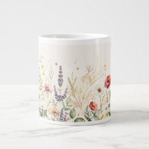 Café Grande Caneca Personalizada de Nome com Flor Silvestre e 