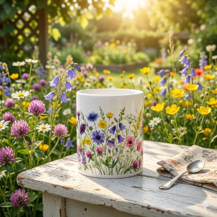 Café Grande Caneca temática com aquarelas de prado de flores s