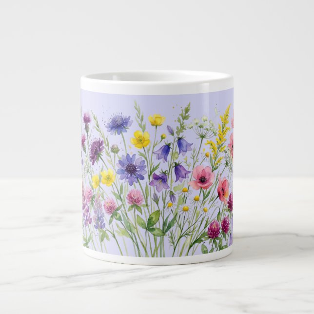 Café Grande Caneca temática com aquarelas de prado de flores s (Frente)