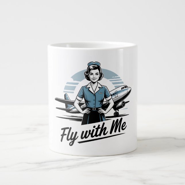 Café Grande Caneca temática com comissária de bordo escandinav (Frente)