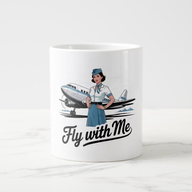 Café Grande Caneca temática com comissária de bordo escandinav (Frente)