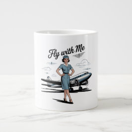 Café Grande Caneca temática com comissária de bordo escandinav