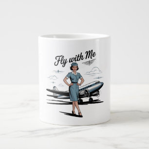 Café Grande Caneca temática com comissária de bordo escandinav