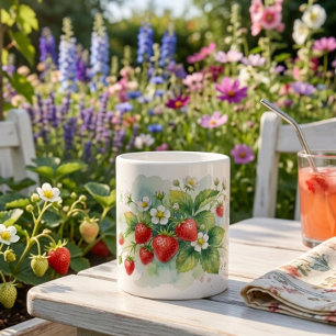 Café Grande Caneca temática de Morangos e Flores