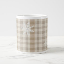 Café Grande Caneca Xadrez Gingham Floco de Neve – Bege e Taupe