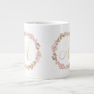 Café Grande Elegante Monograma de Floral Letra A Caneca de Cer