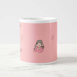 Café Grande Ilustração de Menina Estética Fofa em Caneca de Ca