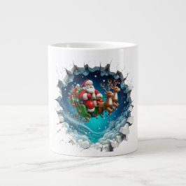 Café Grande Papai Noel 3D em uma caneca de Natal escorregadia