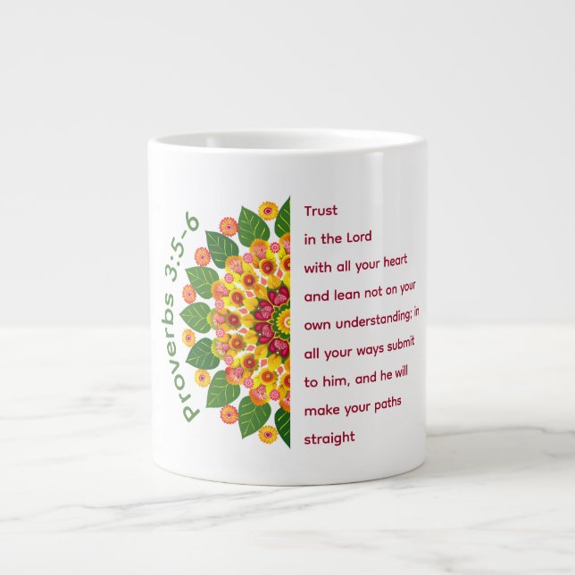Café Grande Proverbios 3:5-6 Caneca Gigante Flor de Mandala (Frente)