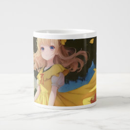 Café Grande Retrato de Garota Anime Etéreo em Caneca Jumbo