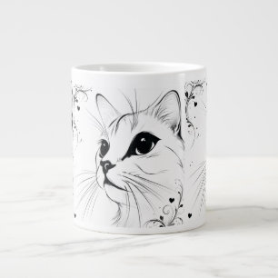 Café Grande Título Caneca de Arte de Linha de Gato Minimalista