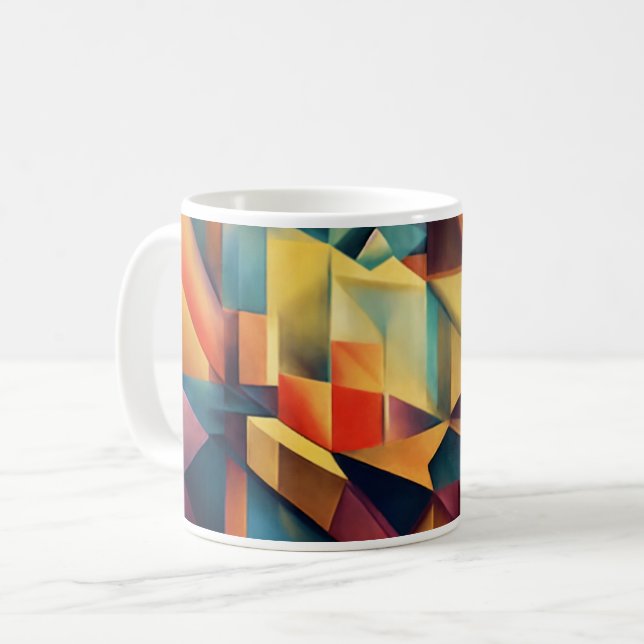 Café Ilusões Mágicas: Design de Caneca de Arte Cubista  (Frente Esquerda)
