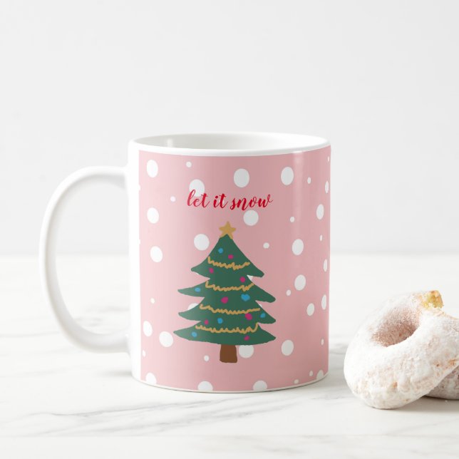 Café Ilustração da Árvore de Natal Deixe-a nevar caneca (Com Donut)